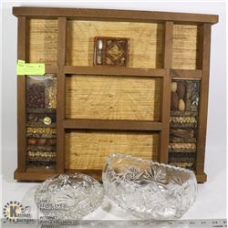 UNCLAIMED WOOD RACK WITH CRYSTAL BOWL/ASHTRAY