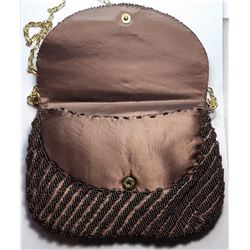 1)  NEW COPPER/BRONZE BEADED SILK PURSE