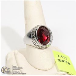 UNCLAIMED MENS S/S RED STONE RING
