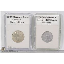 1937 GERMAN REICH SILVER 2MKS + 1923 NAZI 200 MKS