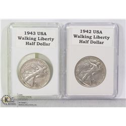 1942-43 USA WALKING LIBERTY HALF DOLLARS 90% SILVER