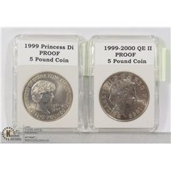 1999 PRINCESS DI 5 POUND COIN, +2000 QEII 5 POUNDS