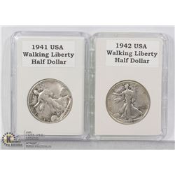 1941-42 USA WALKING LIBERTY HALF DOLLARS 90% SILVER
