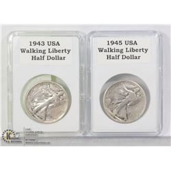 1943-45 USA WALKING LIBERTY HALF DOLLARS 90% SILVER