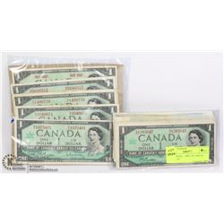 5PCS. 1967 $1, + 10PCS. $1 1954 TO 1973 BILLS