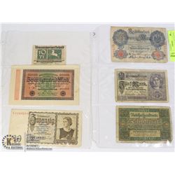 6 VINTAGE GERMAN REICH NOTES, WWI, WW2, NAZI