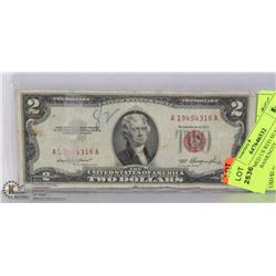 UNCLAIMED US RED SEAL 1953 2 DOLLAR BANKNOTE