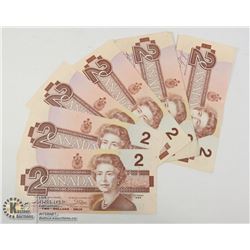 UNCLAIMED SIX 1986 2 DOLLAR BANKNOTES