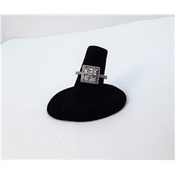 16)   SQUARE WHITE CZ HALO RING,  STAMPED