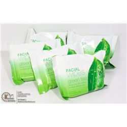 5 NEW PACKS OF 25 GREEN TEA FACIAL WIPES