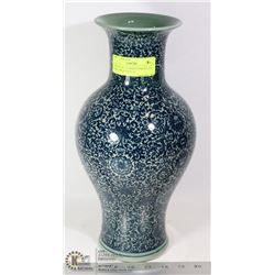 CHINESE BLUE/GREEN PORCELAIN VASE- MEASURES 14"