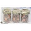 Image 1 : PENNIES- 3 PINT JARS FULL- TOTAL WEIGHT 6+ LBS