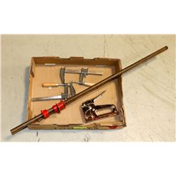 LOT OF VARIOUS CLAMPS AND A HAND STAPLER
