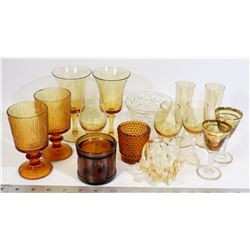 ESTATE AMBER STEMWEAR & CANDLE HOLDERS 15PC