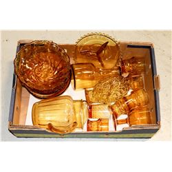 VINTAGE ASSORTED PIECES OF  VARIOUS AMBER GLASS