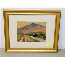 FRAMED FOLK ART LANDSCAPE SCENE IN GILD FRAME-