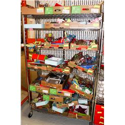 ROLLING RACK FULL OF CHRISTMAS DECORATIONS AND