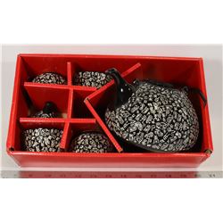 NEW IN BOX ASIAN TEA SET BLACK AND WHITE