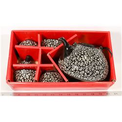 NEW IN BOX ASIAN TEA SET BLACK AND WHITE