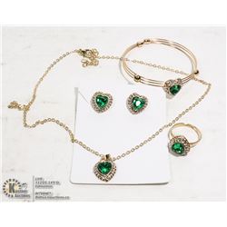 NEW 4PC GREEN HEART JEWELRY SET