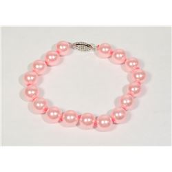 #28-PINK SEA SHELL PEARL BRACELET 10mm/7.5"