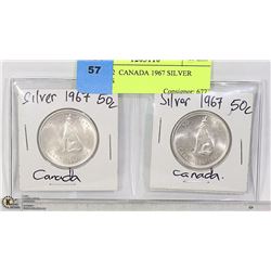 TWO 1967 CANADIAN SILVER 50CENTS