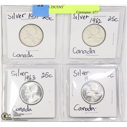 CANADIAN 1951, 1962, 1963, 1966 SILVER 25CENT