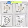 Image 1 : CANADIAN 1951, 1962, 1963, 1966 SILVER 25CENT