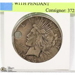 1923 US SILVER LIBERTY PEACE DOLLAR WITH PENDANT