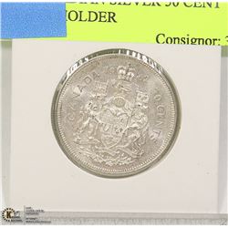 1962 CANADIAN SILVER 50 CENT PIECE IN HOLDER