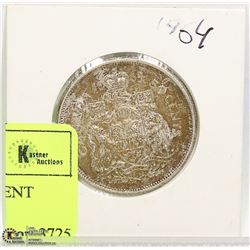 1964 CANADIAN SILVER 50 CENT PIECE IN HOLDER
