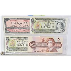 1973 CANADIA$1 BILL, 1986 $2  AND 1954 $2 BILLS