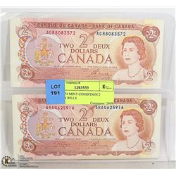 TWO 1974 CANADIAN $2 DOLLAR BILLS