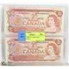 Image 1 : TWO 1974 CANADIAN $2 DOLLAR BILLS