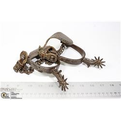 ANTIQUE SILVER INLAY WESTERN SPURS WITH ORIGINAL