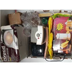 FLAT OF ASSORTED HOUSEHOLD ITEMS, INCLUDES AN