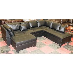 NEW BLACK LEATHERETTE SECITONAL WITH OTTOMAN