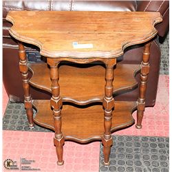 WALNUT D TABLE WITH THREE SHELVES. 24 X 12 X 24