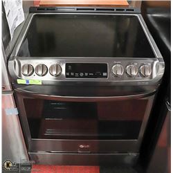 LG ELECTRIC SLIDE-IN BLACK STAINLESS STEEL RANGE.