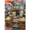 Image 1 : ANTIQUE VANITY WITH TRI FOLD MIRROR, SHOWS WEAR