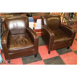 LOT OF 2 BROWN LEATHERETTE ARM CHAIRS.
