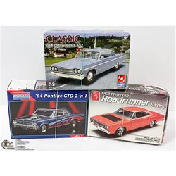 3 UNASSEMBLED 1/25 CAR MODELS