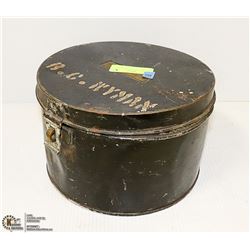 MILITARY OFFICER'S METAL HAT BOX