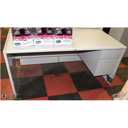 DESK WITH DRAWERS, NO KEYS. 65" X 30" X 31".