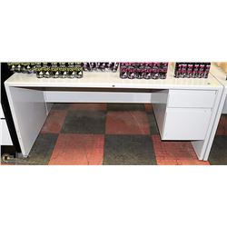 DESK WITH DRAWERS, NO KEYS. 65" X 30" X 31".