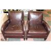 Image 1 : LOT OF 2 DARK BROWN LEATHER NAILHEAD ARM CHAIRS