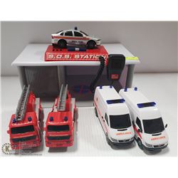 SOS STATION,LIGHTS/SIREN,FIRETRUCKS,AMBULANCES,