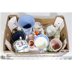 FLAT OF COLLECTABLE ANTIQUES. WEDGEWOOD, CARLTON