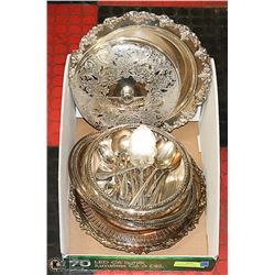 LARGE SILVER PLATE LOT. COVERED SERVING DISHES,