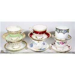 6 COLLECTABLE TEA CUPS & SAUCERS. CORONET, ROYAL